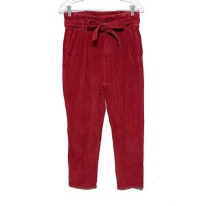 Abercrombie Red Corduroy Paper Bag Pants Tie Belt Womens 27 / 4 Cotton Pockets